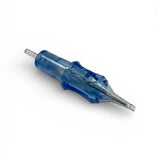 Blue tattoo needle cartridge on a white background